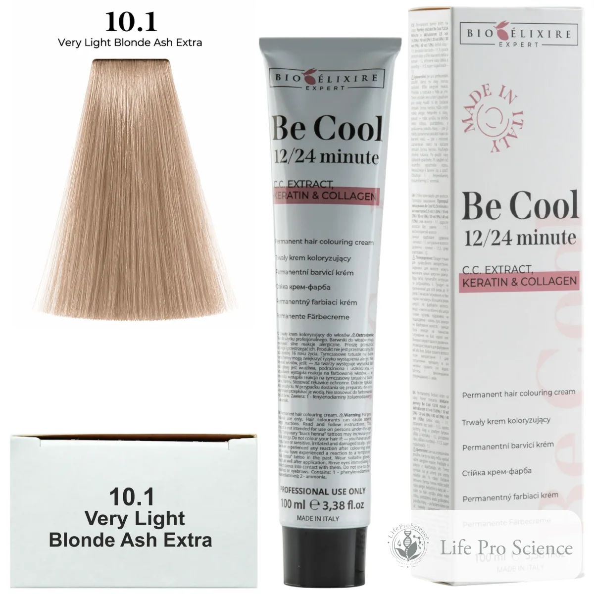 Bioelixire Expert Be Cool Permanent Hair Color 10.1 Super Light Platinum Ash Blonde, 100ml