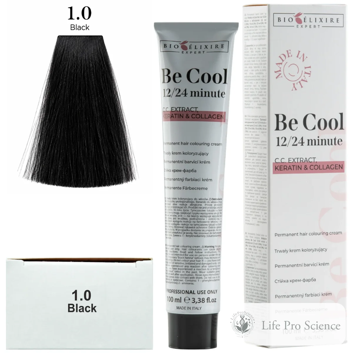 Bioelixire Expert Be Cool Permanent Hair Color 1.0 Black, 100ml