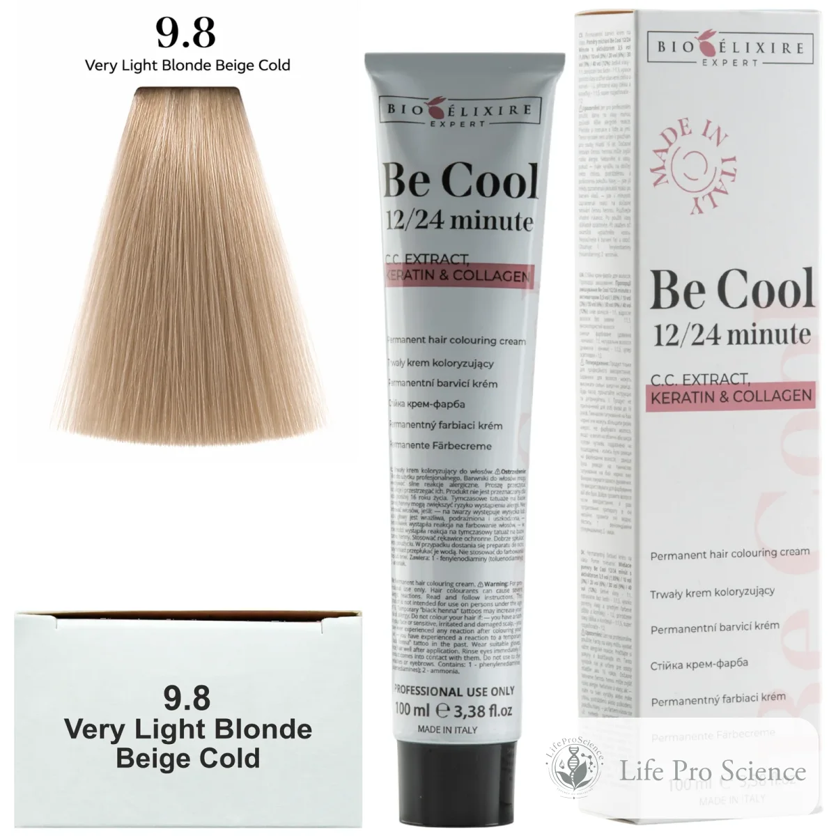 Bioelixire Expert Be Cool Permanent Hair Color 9.8 Very Light Beige Blonde, 100ml