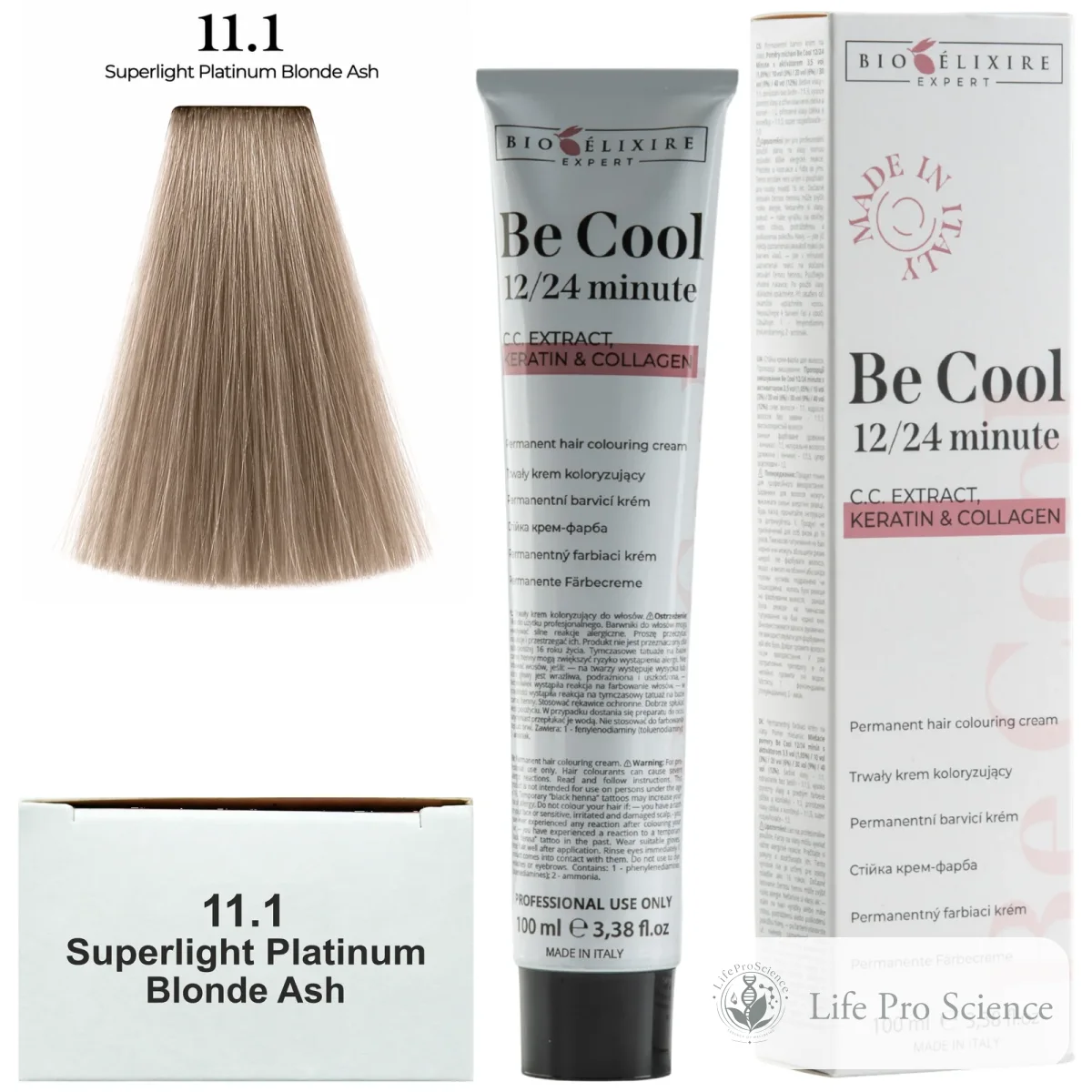 Bioelixire Expert Be Cool Permanent Hair Color 11.1 Super Light Platinum Ash Blonde, 100ml