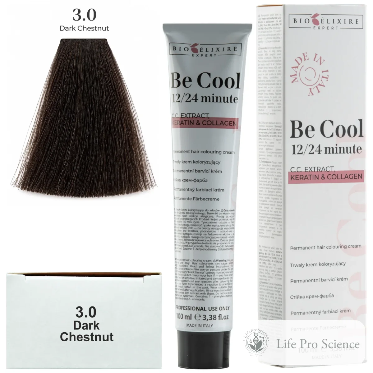 Bioelixire Expert Be Cool Permanent Hair Color 3.0 Dark Brown, 100ml