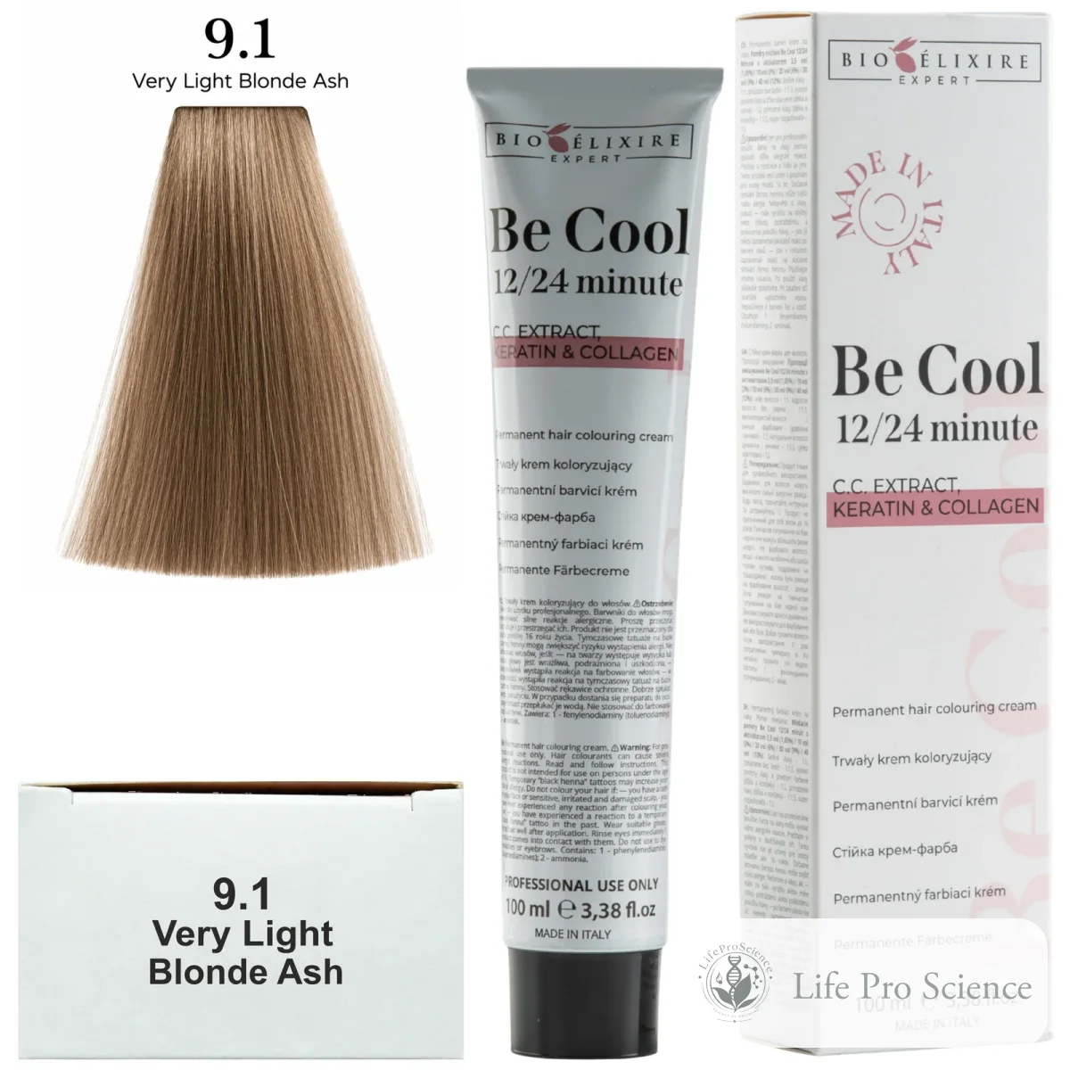 Bioelixire Expert Be Cool Permanent Hair Color 9.1 Very Light Ash Blonde, 100ml