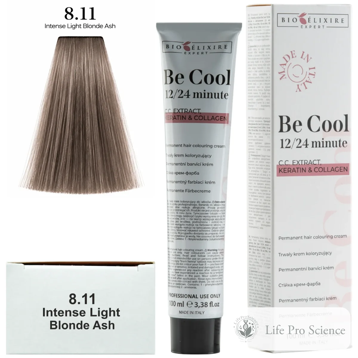 Bioelixire Expert Be Cool Permanent Hair Color 8.11 Intense Light Ash Blonde, 100ml
