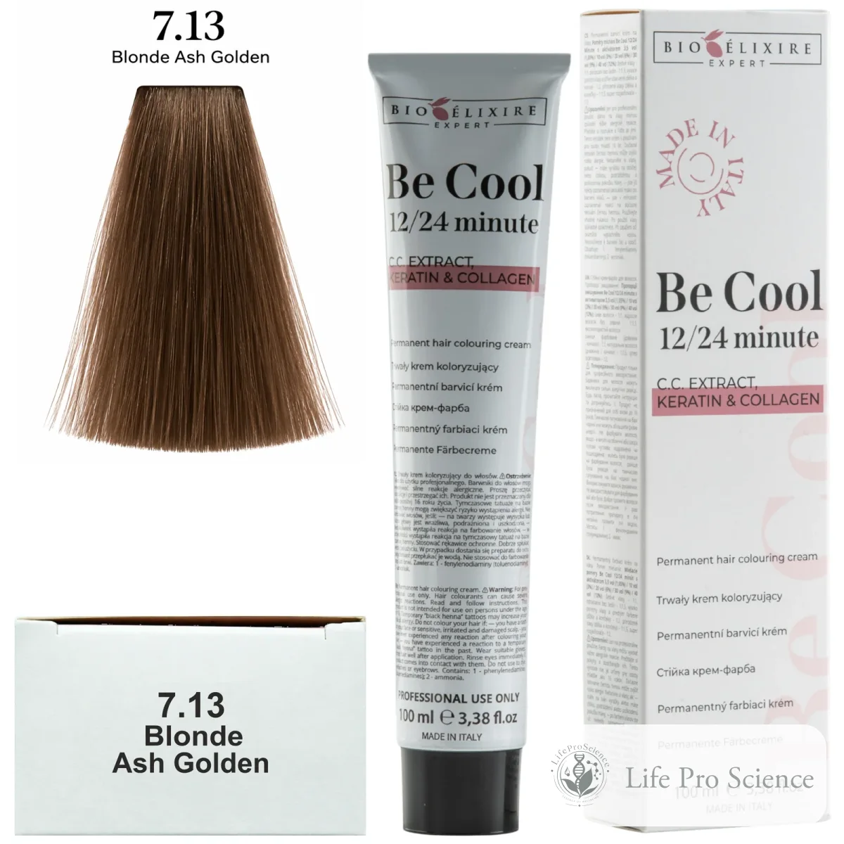 Bioelixire Expert Be Cool Permanent Hair Color 7.13 Golden Ash Blonde, 100ml