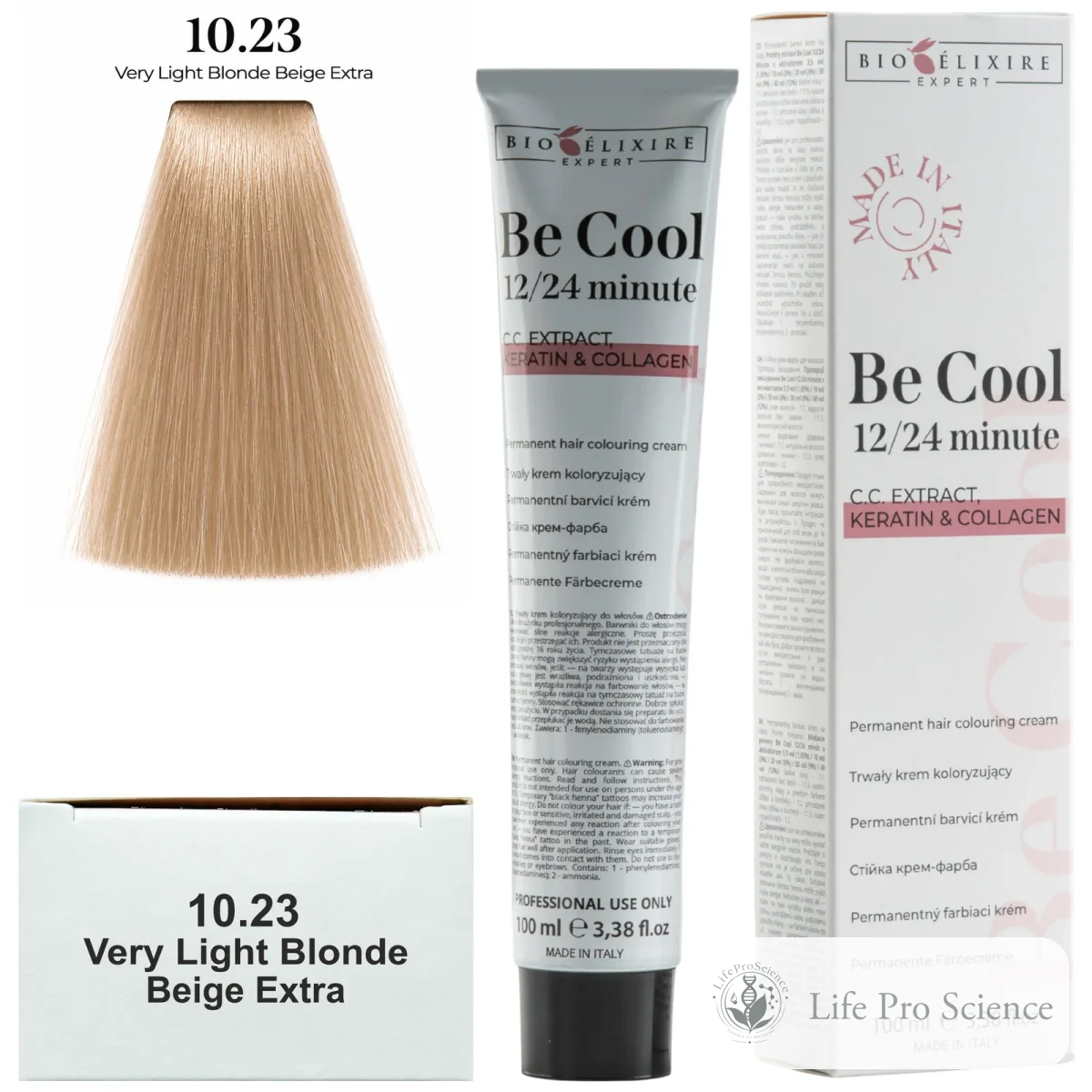 Bioelixire Expert Be Cool Permanent Hair Color 10.23 Extra Very Light Warm Beige Blonde, 100ml