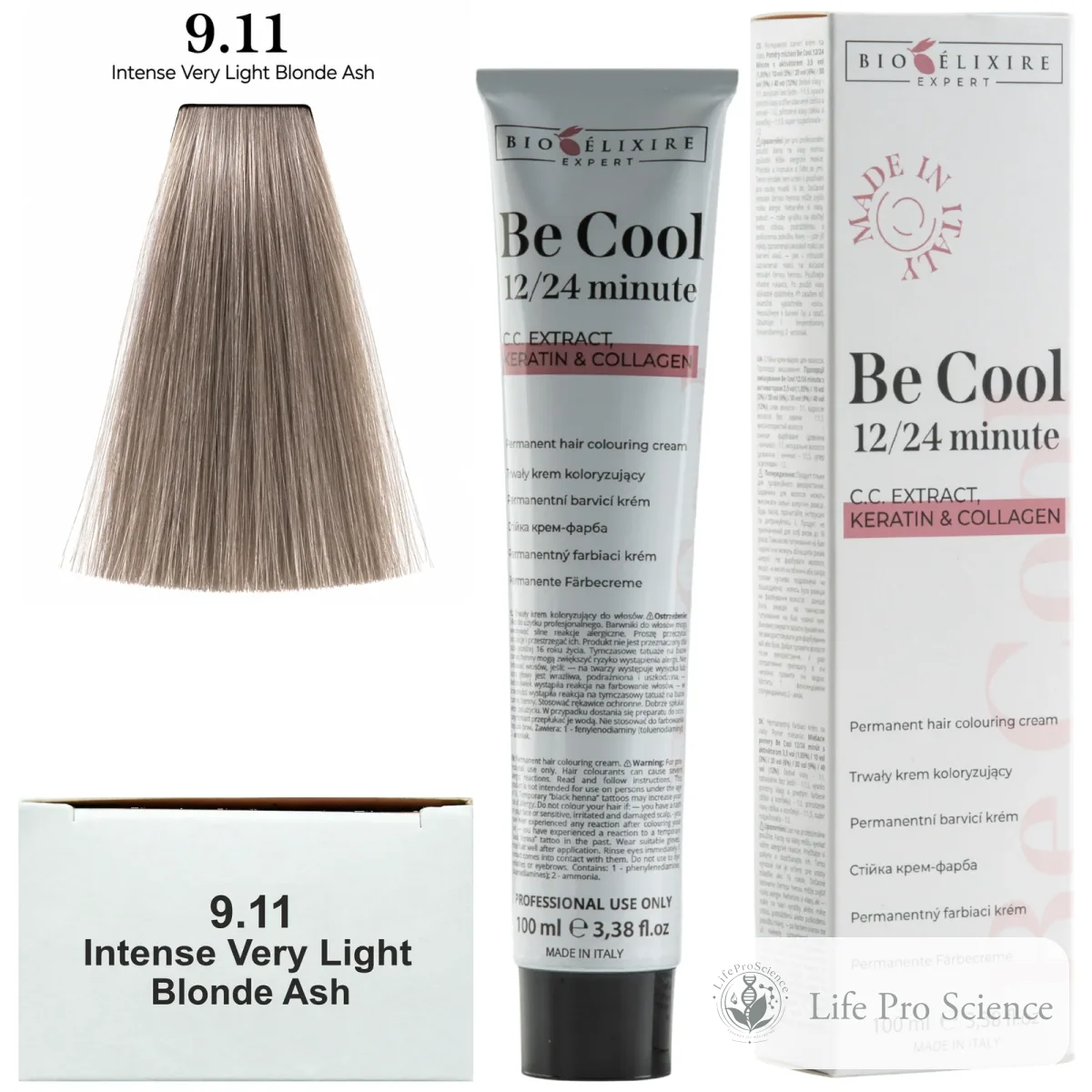 Bioelixire Expert Be Cool Permanent Hair Color 9.11 Intense Very Light Ash Blonde, 100ml