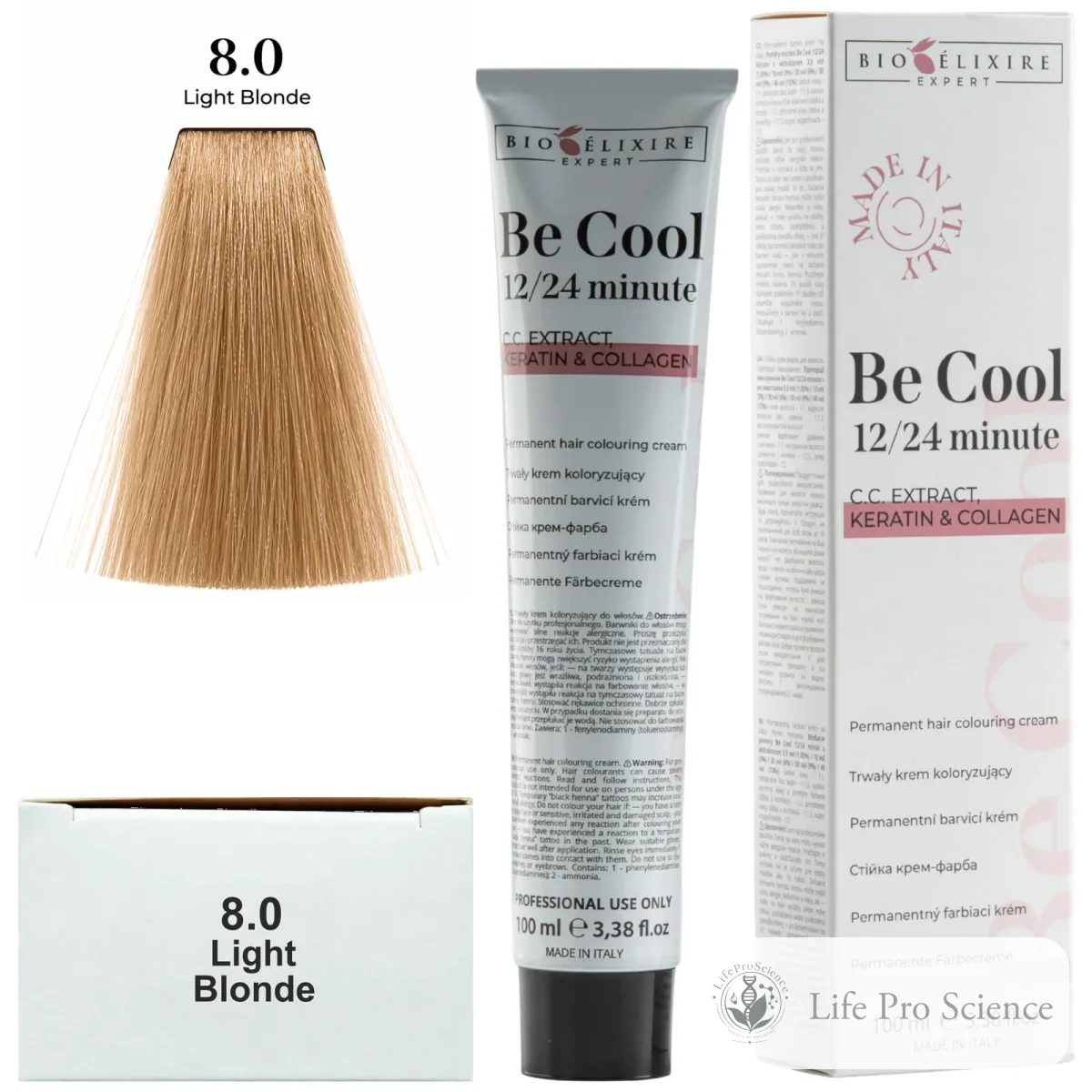 Bioelixire Expert Be Cool Permanent Hair Color 8.0 Light Blonde, 100ml