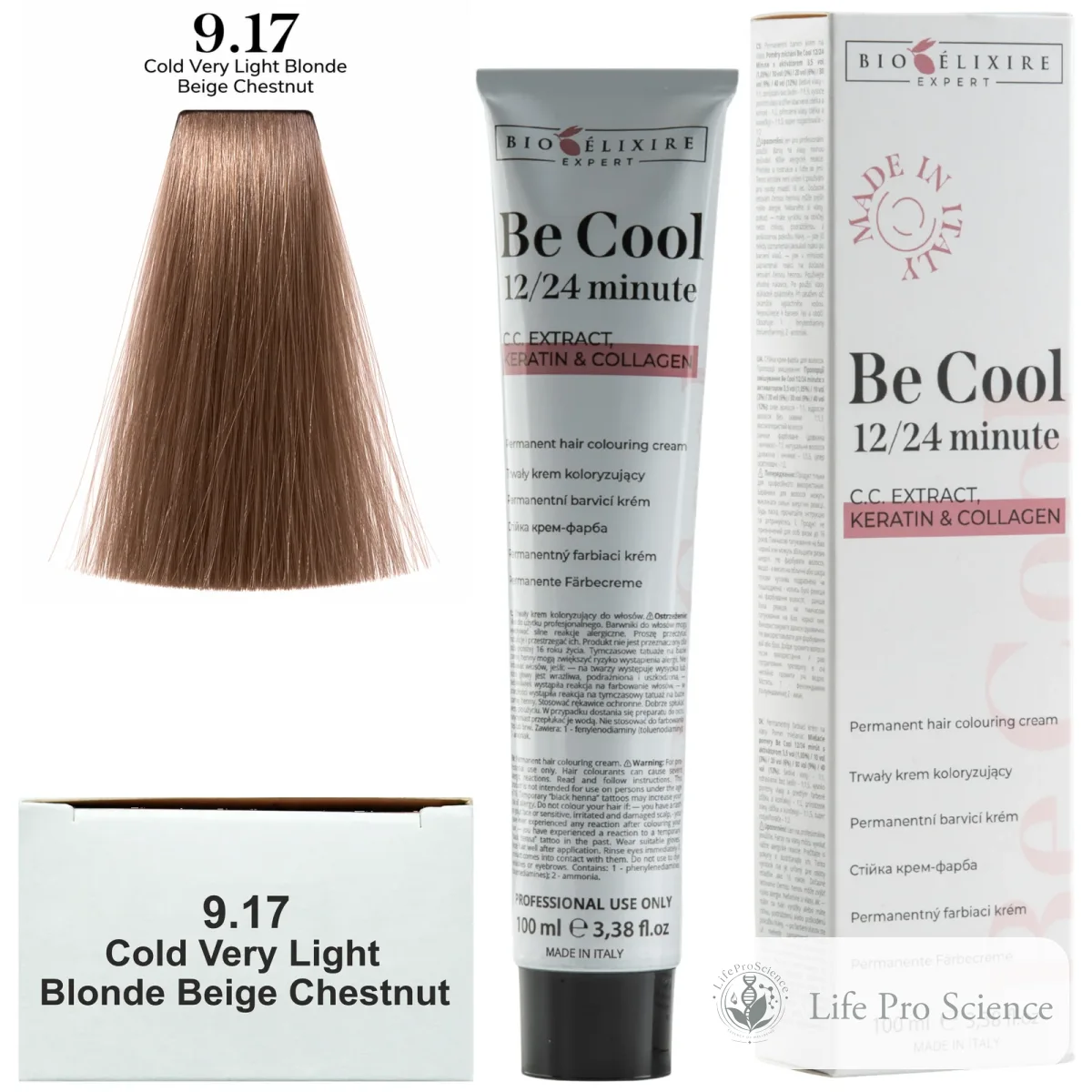 Bioelixire Expert Be Cool Permanent Hair Color 9.17 Light Cool Chestnut Beige Blonde, 100ml