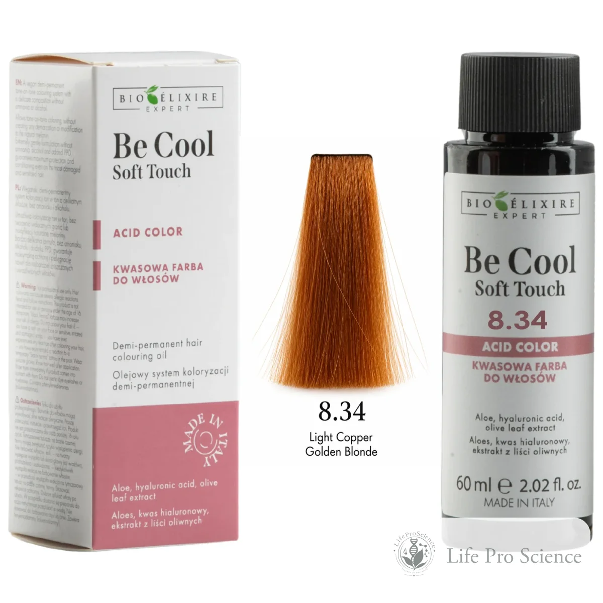 Bioelixire Expert Be Cool Soft Touch Semi-Permanent Hair Color 8.34 Golden Copper Light Blonde, 60ml