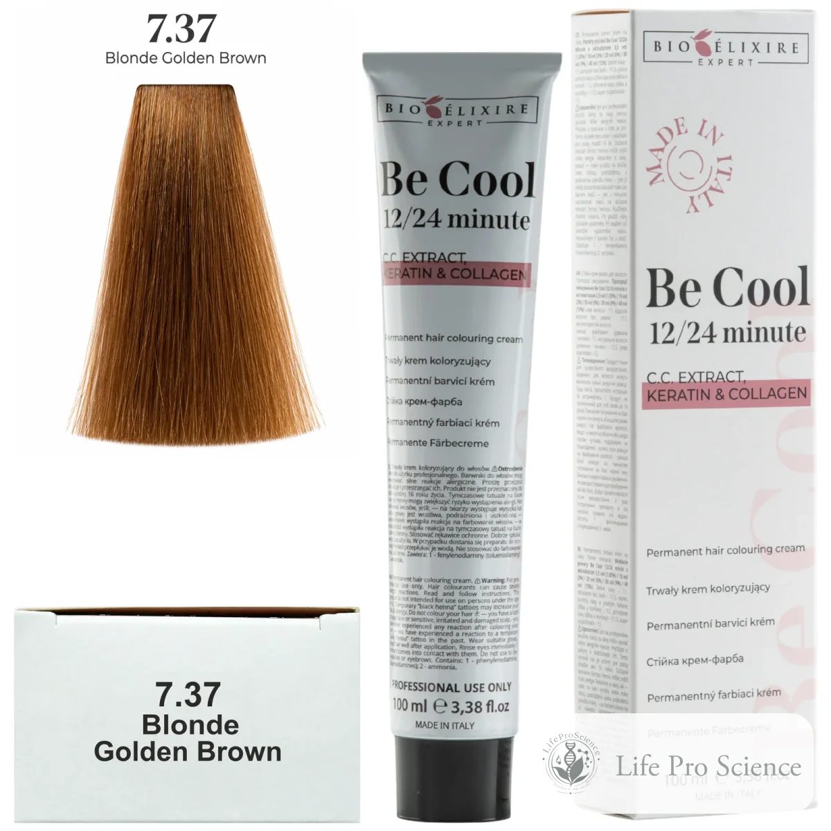 Bioelixire Expert Be Cool Permanent Hair Color 7.37 Golden Brown Blonde, 100ml