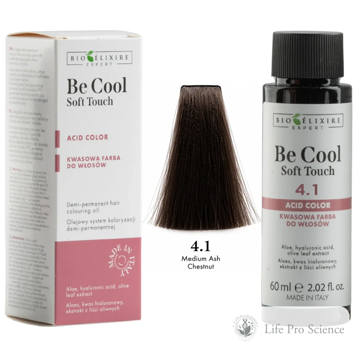 Bioelixire Expert Be Cool Soft Touch Semi-Permanent Hair Color 4.1 Medium Ash Chestnut Brown, 60ml