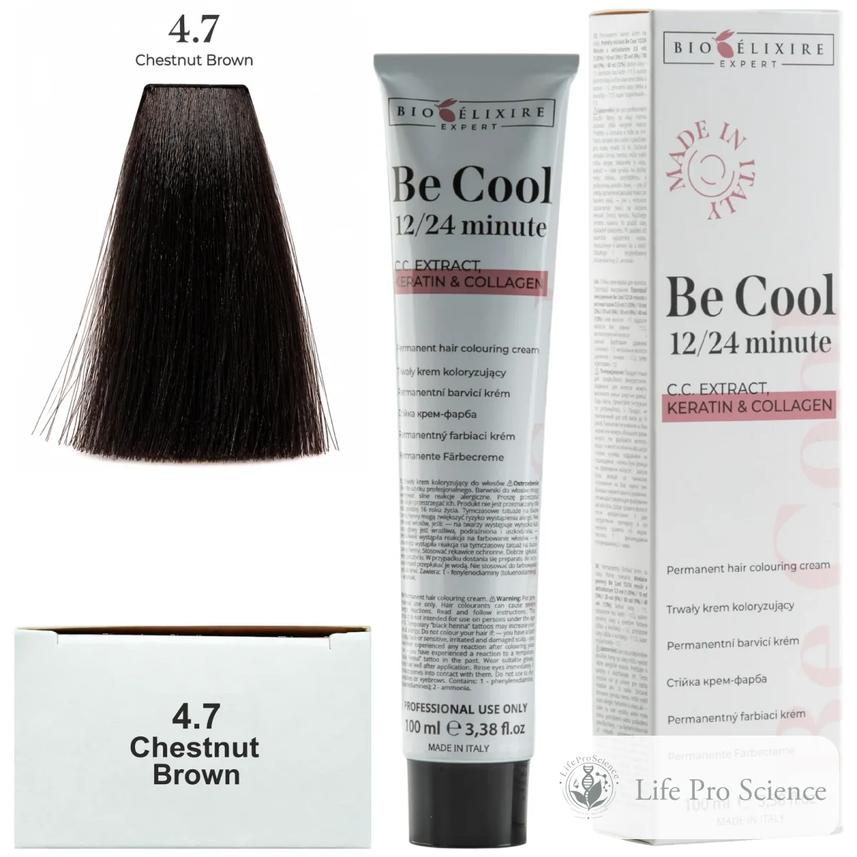 Bioelixire Expert Be Cool Permanent Hair Color 4.7 Medium Brown, 100ml
