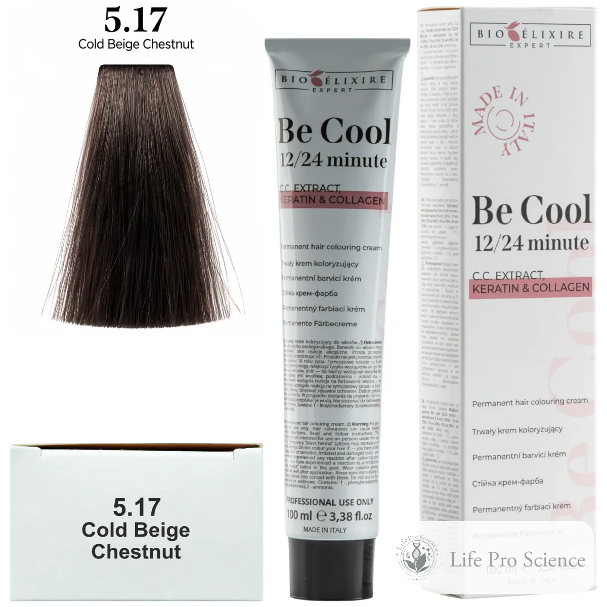 Bioelixire Expert Be Cool Permanent Hair Color 5.17 Cool Beige Brown, 100ml
