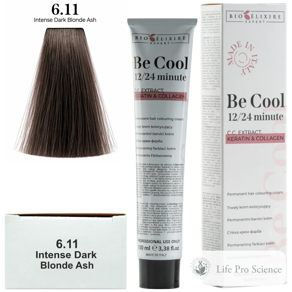Bioelixire Expert Be Cool Permanent Hair Color 6.11 Intense Ash Blonde, 100ml