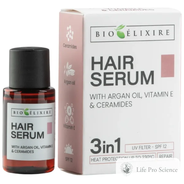 Bioelixire Serum cu ulei de argan, vitamina E, ceramide și SPF 12, 20ml