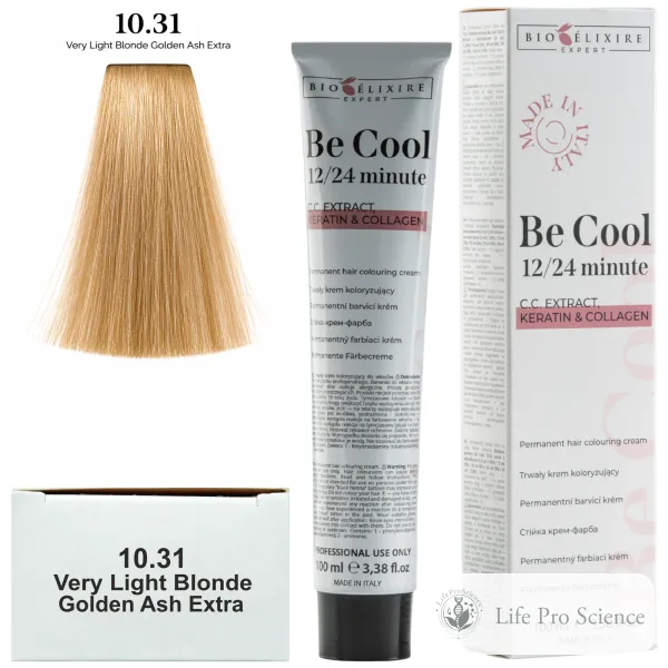 Bioelixire Expert Vopsea de păr pentru colorare permanentă Be Cool 10.31 Blond foarte deschis auriu cenușiu, 100ml