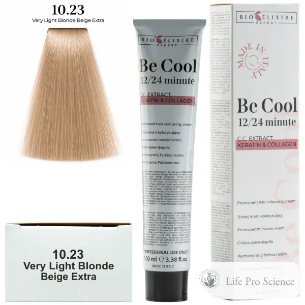 Bioelixire Expert Vopsea de păr pentru colorare permanentă Be Cool 10.23 Blond foarte deschis bej cald extra, 100ml