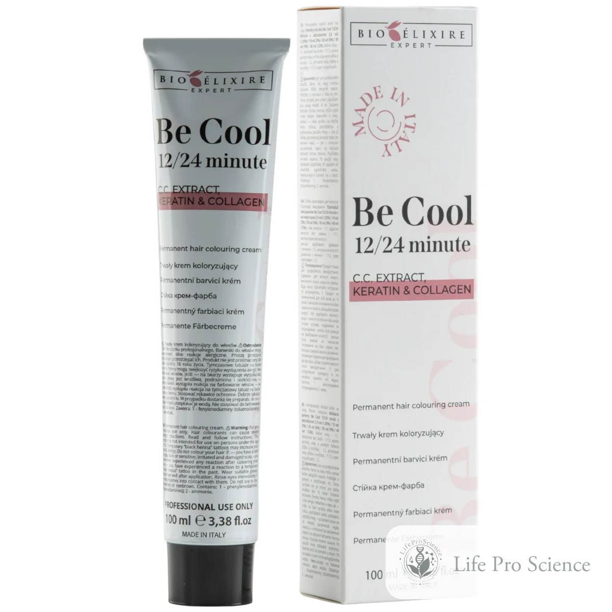 Bioelixire Expert Vopsea de păr pentru colorare permanentă Be Cool 8.38 Blond deschis auriu bej, 100ml