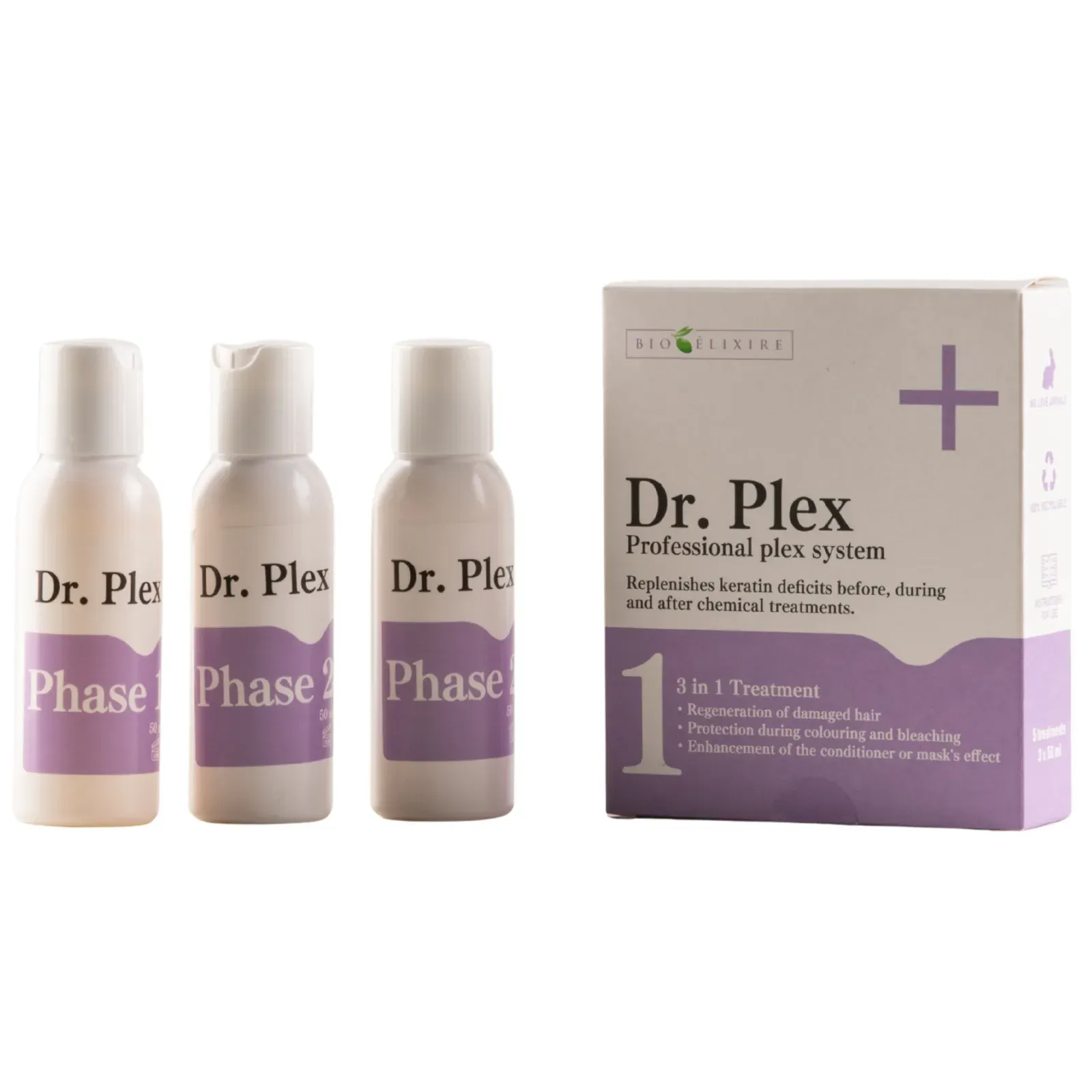 Dr. Plex Tratament profesional pentru reconstrucție capilară: Faza 1 și Faza 2, 3 x 50ml