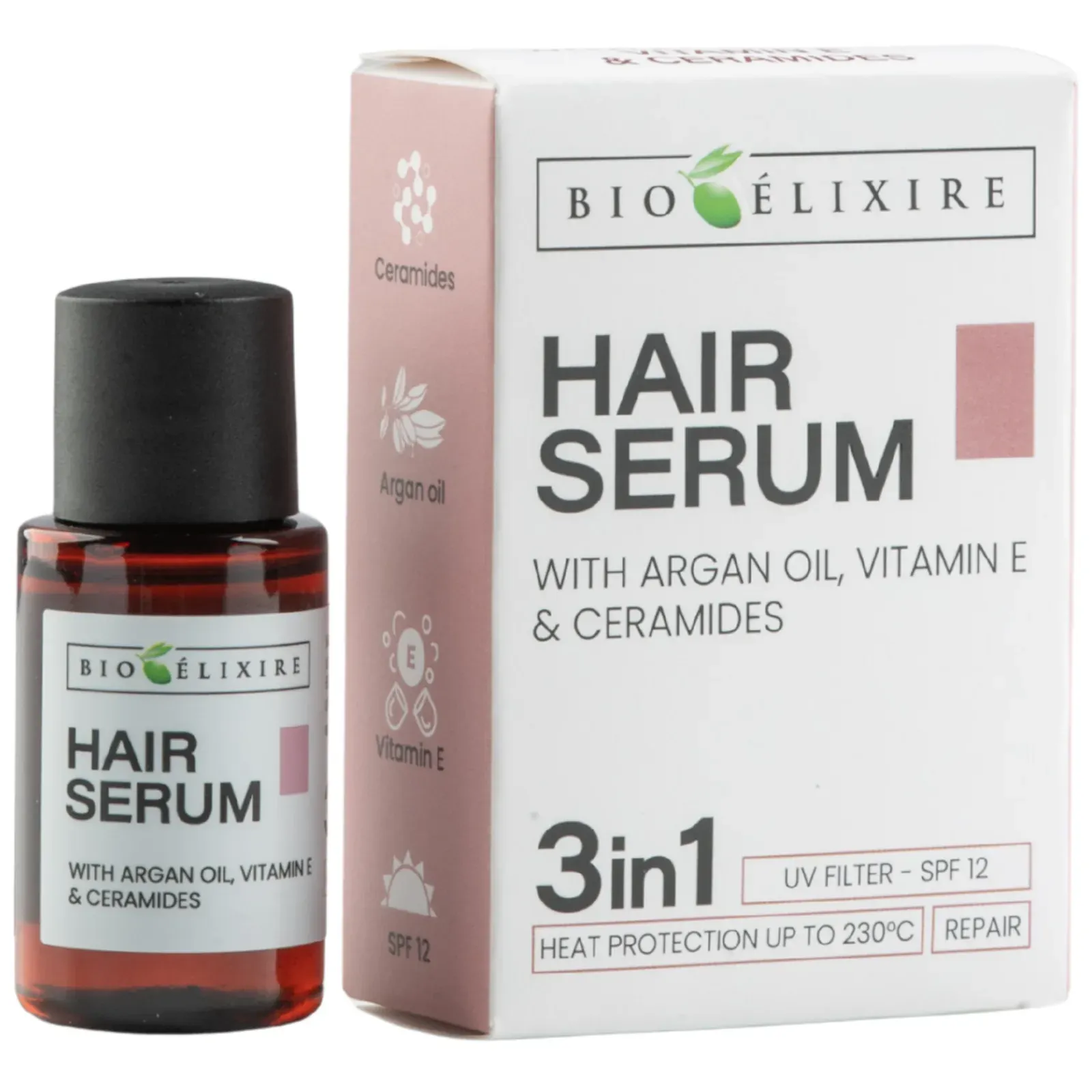 Bioelixire Serum cu ulei de argan, vitamina E, ceramide și SPF 12, 20ml